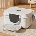 Extra large white enclosed cat litter box with scoop and splash-proof pedal dimensions - 63CM Jumbo - Deluxe Edition with Mat / Sterilization Edition (With UV Lamp, Scoop, Odor Pack) / White