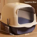 Extra große geschlossene katzentoilette in saphirblau mit schaufel, 50x35x35cm groß - Blau