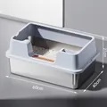 Large stainless steel cat litter box with high splash-proof fence, size 60x40x27cm - Extra Large (60*40*27CM) / Sky Blue