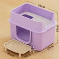Arenero para gatos extra grande lila cerrado con escalón filtrante y diseño antisalpicaduras. - Jumbo Púrpura Taro (Con Plataforma de Arena)