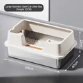 Large open stainless steel cat litter box with high splash guard walls, 60x40x22cm size - Extra Large (60*40*22CM) / Off White