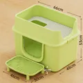 Arenero para gatos cerrado verde extra grande, 66x53x48cm, con escalón atrapa arena - Jumbo Verde Menta (Con Plataforma de Arena)