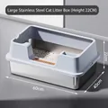 Large stainless steel cat litter box with 22cm high splash guard and 60cm length - Extra Large (60*40*22CM) / Sky Blue