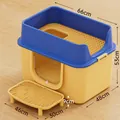 Arenero para gatos cerrado extra grande azul y amarillo, medidas 66x48x53 cm con escalón. - Jumbo Azul Amarillo (Con Plataforma de Arena)