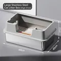 Large stainless steel cat litter box with high splash guard fence and dimensions 60x40x27cm - Extra Large (60*40*27CM) / Light Gray