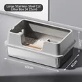 Extra large stainless steel cat litter box with high splash guard, size 60x40x22cm - Extra Large (60*40*22CM) / Light Gray