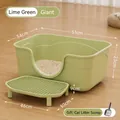 Jumbo ανοιχτή λεκάνη γάτας lime green με πεντάλ και φτυαράκι, 51x34x23cm - 51cm / Μοντέλο Κατά της Διαρροής Άμμου / Με Εξαιρετικά Μεγάλο Φτυάρι / Πράσινο της μέντας
