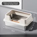 Medium stainless steel cat litter box with high splash-proof fence, 50x35x22cm size - Large (50*35*22CM) / Off White