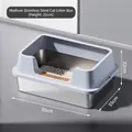 Large stainless steel cat litter box with high splash guard fence, 50x35x22cm - Large (50*35*22CM) / Sky Blue