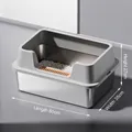 Medium stainless steel cat litter box with 27cm high splash-proof fence, 50x35cm base - Large (50*35*27CM) / Light Gray