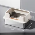 Medium stainless steel cat litter box with high cream rim, size 50x35x27cm for pets - Large (50*35*27CM) / Off White