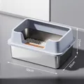 Medium stainless steel cat litter box with high blue splash guard 50x35x27cm tray - Large (50*35*27CM) / Sky Blue
