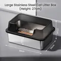 Large stainless steel cat litter box with 27cm high splash guard and 50cm length - Large (50*35*27CM) / Transparent Black