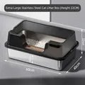 Extra large stainless steel cat litter box with high splash guard, 60x40x22cm size - Extra Large (60*40*22CM) / Transparent Black