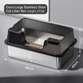 Extra large stainless steel cat litter box with high black anti-splash rim 60x40x27cm - Extra Large (60*40*27CM) / Transparent Black
