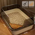 Premium extra große halbgeschlossene Katzentoilette mit Sieb und Schaufel, 61x42x24cm - Verbessertes XL (Mit Katzenstreuschaufel) / 61x42x24cm / Gebrochenes Weiß