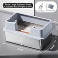 Extra large open-top stainless steel cat litter box with 31cm high splash-proof fence - Extra Large (60*40*31CM) / Standard Open Top / Includes Scoop + Deodorizer Pack / Sky Blue