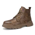 Vintage bruine heren Martin boots van leer met veters en een stevige rubberen zool - 38 / Enkele Schoenen (22090) / Donkerbruin