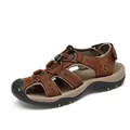 Brown men's outdoor sandals with closed-toe design and breathable leather finish - 38 / Dark Brown Style (7239) / Deep Brown