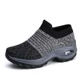 Stylish grey heathered flyknit sock sneakers for women with responsive air cushion sole - 35 / Sock Style (1839) / Gray
