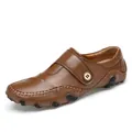 Classic brown leather driving shoes for men with unique octopus rubber sole design - 38 / Light Brown Velcro