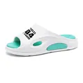 Stylische weiß-türkise Herren-Strandlatschen für den Sommer, Outdoor-Slipper Schuhe - Weiß Seeblau