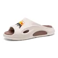 Beige Sommer-Strandschlappen mit dicker Sohle und buntem Grafikdruck - 44-45 / Reisbraun