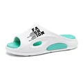 Bequeme weiß-minzgrüne Sommer-Slides für Damen und Herren lässige Strandsandalen - Weiß Seeblau