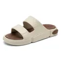 Herren Sommer Sport Slipper mit dicker Sohle und Doppelriemen in Beige und Braun - Reisbraun