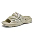 Metallic champagne gold thick-soled sports slides with basketball-inspired texture design - 36-37 / Light Khaki