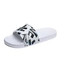 Minimalist white slide sandal featuring stylish black and blue graffiti pattern strap - 36 / Graffiti Style (QDTX-110 White)