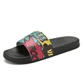 Men's graffiti print slide sandals with colorful pop-art style strap and black textured sole - 36 / Graffiti Style (QDTX-112 Black)