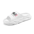 Pantofole bianche antiscivolo a suola spessa con stampa 'SMILE' e 'SUPER' sul cinturino - 36 / Ciabatte a Fascia (DK-2071) / Bianco