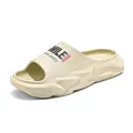 Comode ciabatte beige con suola spessa e stampa Smile, design antiscivolo - 36 / Ciabatte a Fascia (DK-2071) / Kaki