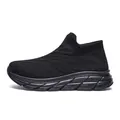 All-black breathable flyknit slip-on sneakers with chunky cushioned sole for men - 35 / All Black