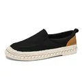 Mocassini slip-on da uomo in lino nero traspirante con suola in stile paglia intrecciata - 39 / Nero