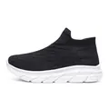 Breathable black fly-knit slip-on sneakers for casual sports and daily wear - 35 / Black and White