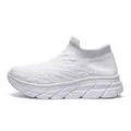 Lightweight breathable white flyknit slip-on sneakers with chunky cushioned sports sole - 35 / All White