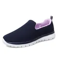 Navy blue breathable mesh slip-on walking shoes for women with comfortable white sole - 35 / Blue