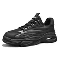 Atmungsaktiver schwarzer Mesh-Herren-Laufschuh mit dicker, gedämpfter Sohle für Komfort - Schwarz (YG-G012)
