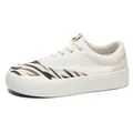 Trendige Low-Top-Sneaker aus Canvas in Cremeweiß mit auffälligem Tigerstreifen-Muster - 35 / Zebramuster (X233)