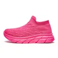 Baskets slip-on en maille respirante rose fuchsia avec semelle de sport épaisse et douce - 35 / Rose fluorescent