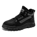 Professional black men's warm fleece-lined sports sneakers with thick non-slip soles - 40 / Black Fleece Lined