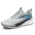 Lightweight men's breathable mesh running shoe in grey with stylish blue athletic stripes - 39 / Grey (Q21)