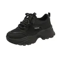 All-black women's chunky dad sneakers with thick platforms for casual sports - 35 / Black