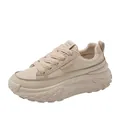 Stylish beige platform chunky dad sneakers for women, vintage sporty casual lifestyle shoes - 35 / Khaki