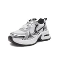 Chunky white and silver mesh dad shoes for women, breathable platform sneakers. - 35 / Beige Grey (G589)