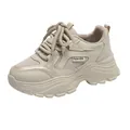 Minimalist beige chunky platform sneakers for women with mesh panels and thick laces - 35 / Beige
