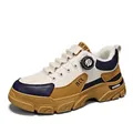 Men's winter outdoor warm fleece lined work boots with rotary buckle in brown and white - 39 / Beige Style 1