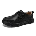 Classic black retro casual leather slip-on loafers for men featuring a durable non-slip sole - 38 / Lace-up Style / Black